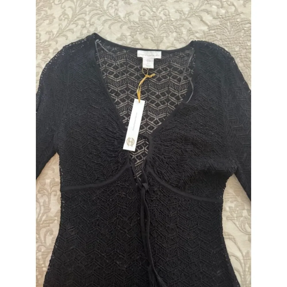 NWT House of Harlow 1960 crochet/lace dress/coverup, black, small. - Picture 3 of 6